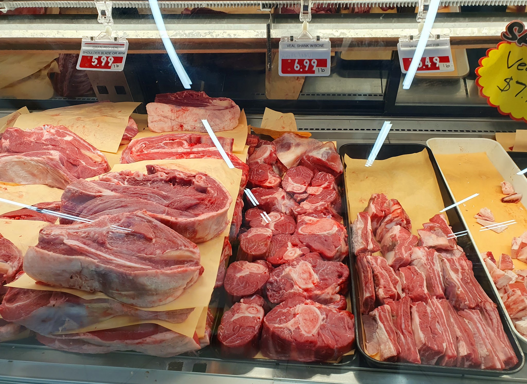 Fresh lamb and goat cuts at the halal butcher